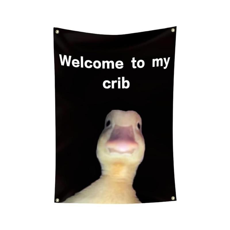 Welcome to My Crib Letter & Duck PatternTapestry, Funny Flags for Room Decor, WallHanging Decor for Living Room & Bedroom, YardSign, Summer Gifts