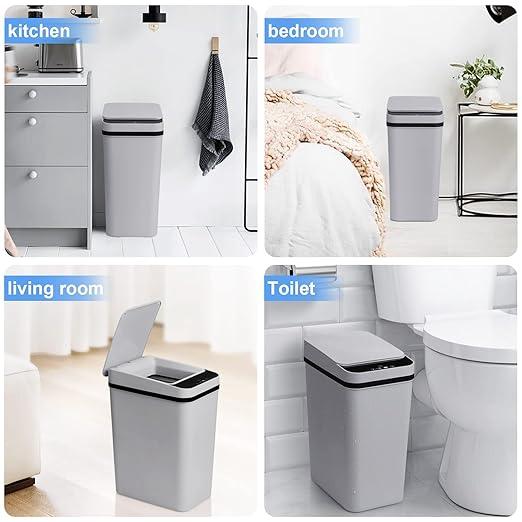 Smart Touchless Bathroom Trash Can 2.2 Gallon Automatic Motion Sensor Rubbish Can with Lid Electric Narrow Small Garbage Bin for Kitchen, Office, Toilet, Bedroom