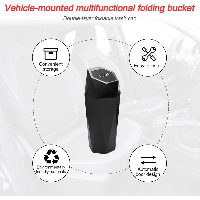 2 count  Trash Can with Lid, Mini Portable Auto Garbage Can, Small Leakproof  Design Trash Dustbin,   Rubbish Bins for Automotive , Home, Office, Kitchen, Bedroom (Black,2)