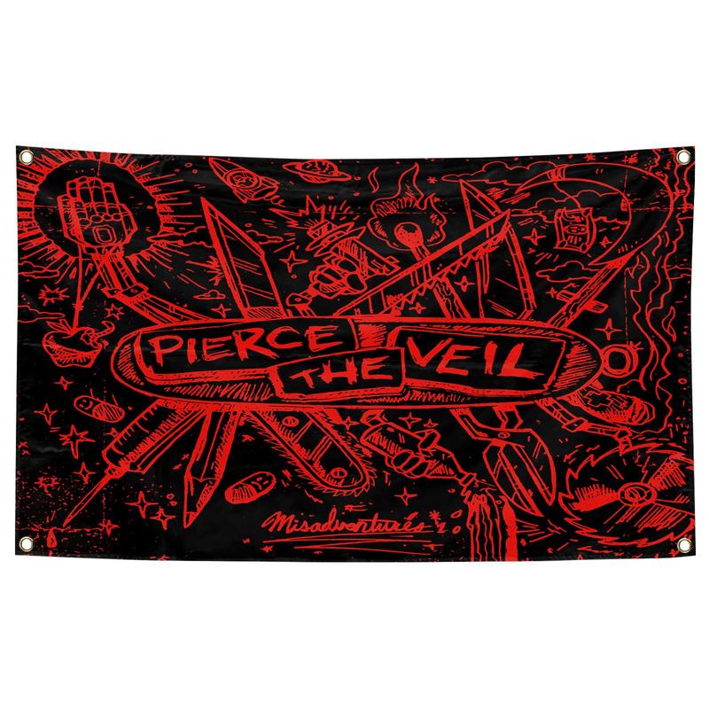 Pierce The Veil Black Album Cover 3x5 Feet Indoor And Outdoor Wall Flag Lawn, Holiday Party, Garden, Courtyard Decoration Flag, Black