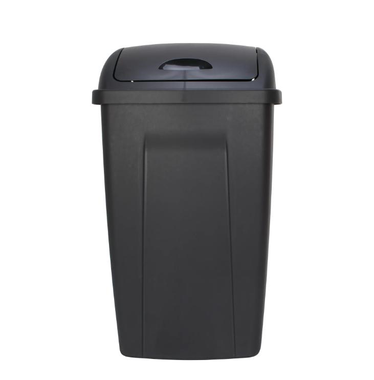 13 Gallon Trash Can, Plastic Swing Top Kitchen Garbage Trash Can, Black, 12.5