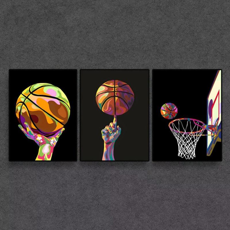 Basketball Themed Canvas Painting without Frame, 3 Counts set Modern Sports Themed Wall Art Painting, Wall Art Decor for Home Living Room Bedroom Office School