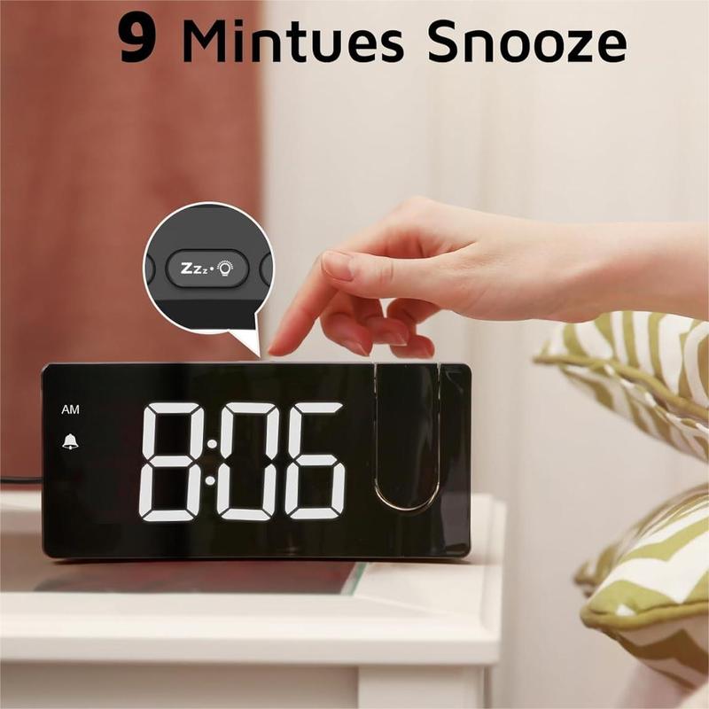 Projection Alarm Clock, Digital Clock with 180° Rotatable Projector, 3-Level Brightness Dimmer, Clear LED Display, USB Charger, Progressive Volume, 9mins Snooze,12 24H, Digital Alarm Clock for Bedroom Decor Gift Wall Adjustable