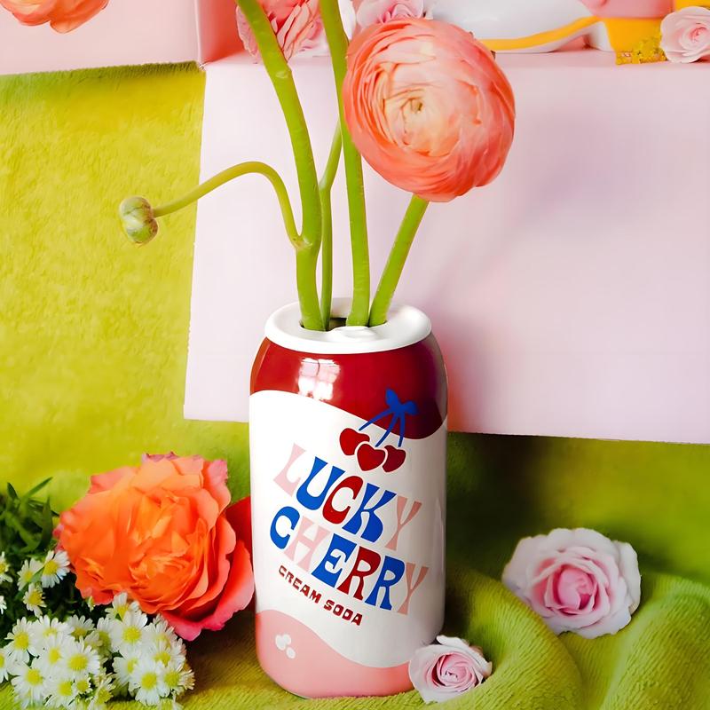 Cute Soda Can Design Vase, 1 Count Colorful Ceramic Vase, Creative Vase for Home Office Decor, Home Decor Supplies, without Floral