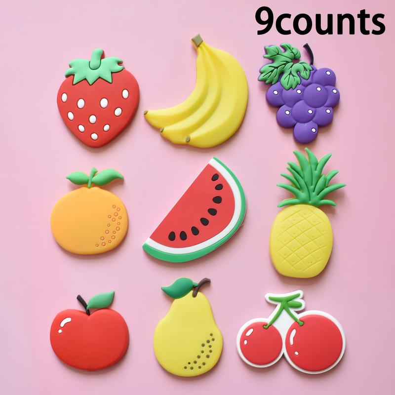 Fruit Shaped Refrigerator Magnet, 9 Counts set Cute Cartoon Fruit Design Magnet, Magnetic Decoration for Home Kitchen Office