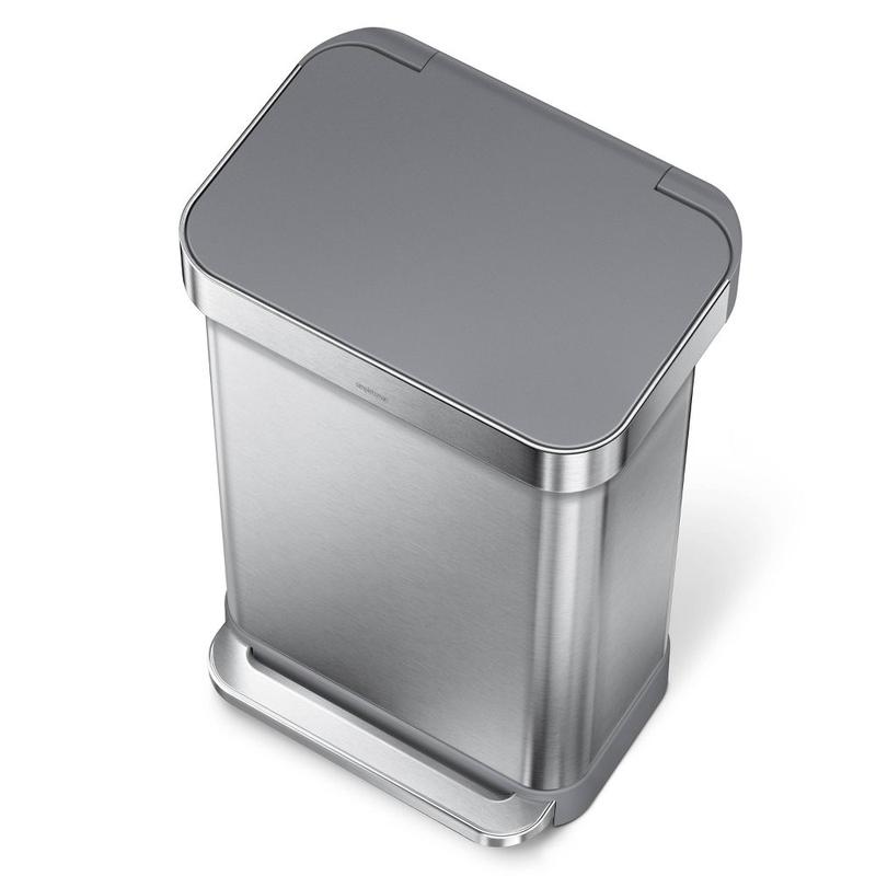 simplehuman 45L Stainless Steel Step Trash Can with Plastic Pedal & Lid