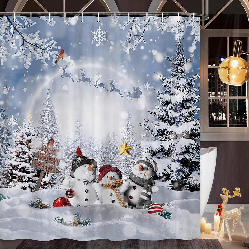 PAUSEBOLL Merry Christmas Shower Curtain Set Waterproof Fabric-72 x72, Winter Xmas Kids Snowman Theme Shower Curtain Decor, Funny Christmas Holiday Home Indoor Bathroom Decorations