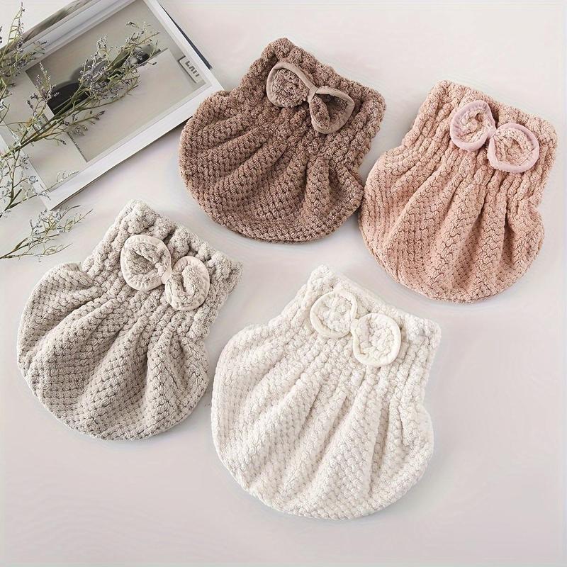 Cute Bow Decor Hair Drying Cap, 4pcs Absorbent Hair Drying Bonnet, Quick Dry Hair Turban for Women & Girls, Bathroom Supplies