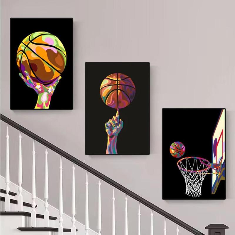 Basketball Themed Canvas Painting without Frame, 3 Counts set Modern Sports Themed Wall Art Painting, Wall Art Decor for Home Living Room Bedroom Office School