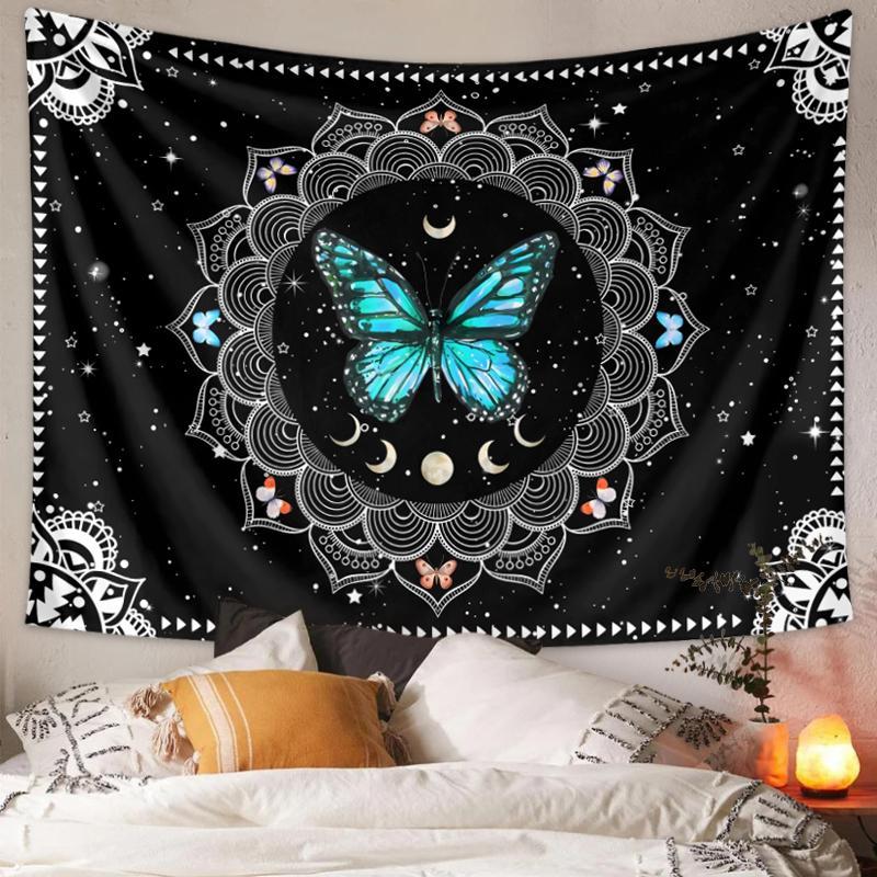 Festival Ornaments, Mandala Flower & Butterfly Pattern Tapestry, Aesthetic Hanging Tapestry, Bedroom Accessories, Wall Art Decoration for Home Dorm Decor