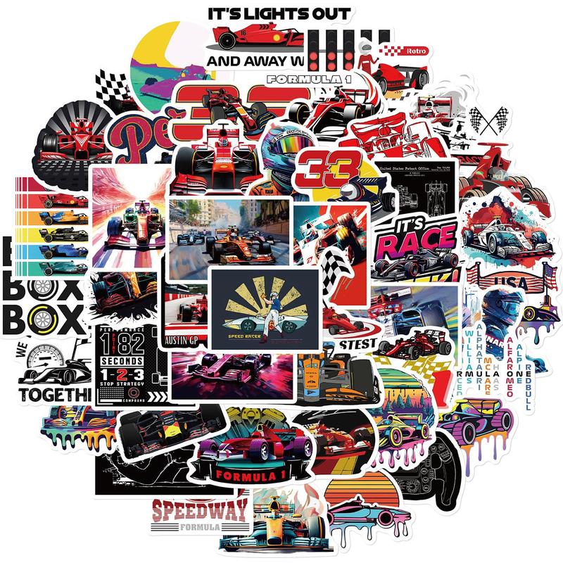 Race Car Series Sticker, 50pcs set Waterproof Self Adhesive Decor Paper, Decor Sticker for Gift Greeting Card Water Bottle Laptop Phone