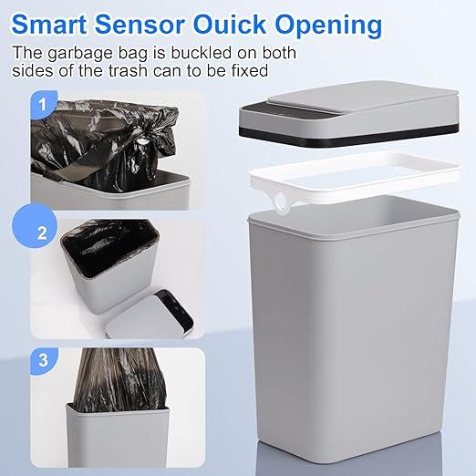 Smart Touchless Bathroom Trash Can 2.2 Gallon Automatic Motion Sensor Rubbish Can with Lid Electric Narrow Small Garbage Bin for Kitchen, Office, Toilet, Bedroom