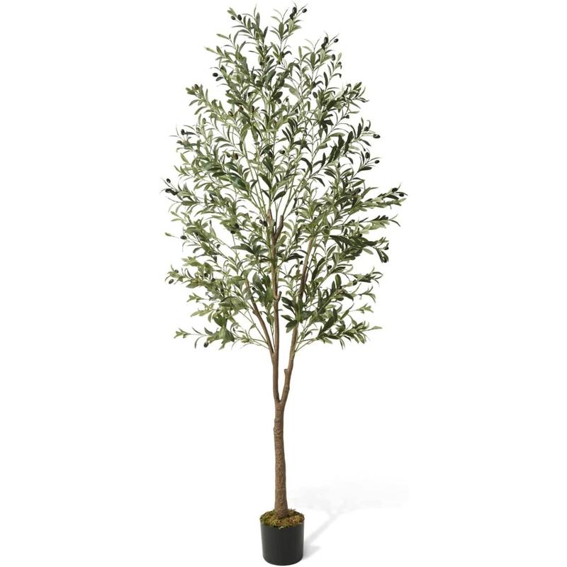 7 Feet, 84 Inch, Artificial Olive Tree, Faux Plant in Pot, Faux Olive Branch and Fruit, Fake Potted Topiary Tree with Dried Moss for Indoor Home Office Modern Housewarming Decoration Gift Decorative Box Decorative Box