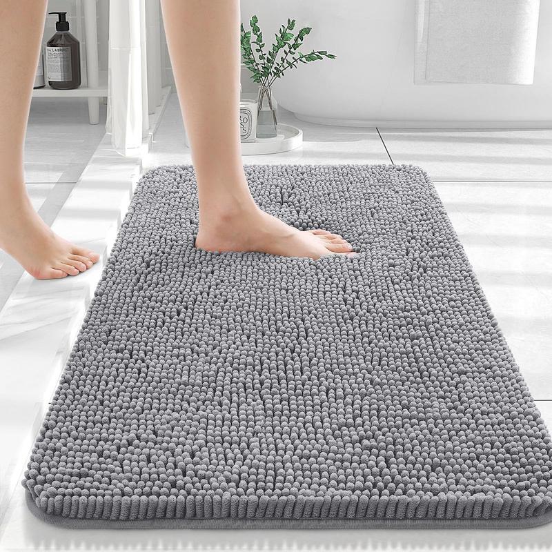 Bathroom Rugs 30x20, Extra Soft Absorbent Chenille Bath Rugs, Rubber Backing Quick Dry, Machine Washable Bath Mats for Bathroom Floor, Tub and Shower, Home Decor Accessories, Grey