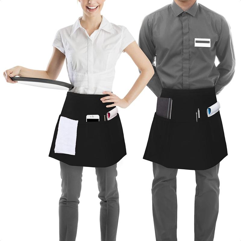 4 Pack Server Apron with 3 Pockets, Waist Apron for Waiter Waitress, 12 Inches