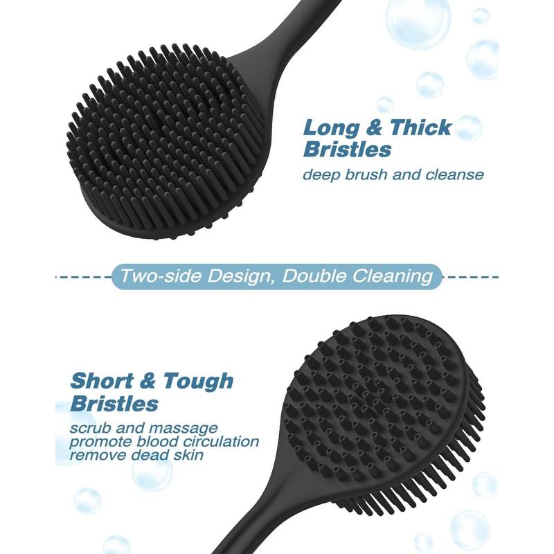 Silicone Back Scrubber (Thick Bristles) & Bath Glove & Face Brush Set(3PCS), Super-Exfoliating & Lathering Body Scrubber, Shower Brush, Face Scrubber Combination, with a Free Hook.(Black)