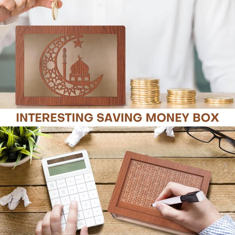 Cash Vault Wooden Savings Box 10000 The Challenge Piggy Bank, Cash Box Piggy Bank for Adults Money Saving Box, 10,000 Cashbox Savings Jar Alcancias De Dinero Para Adultos Decor Transparent