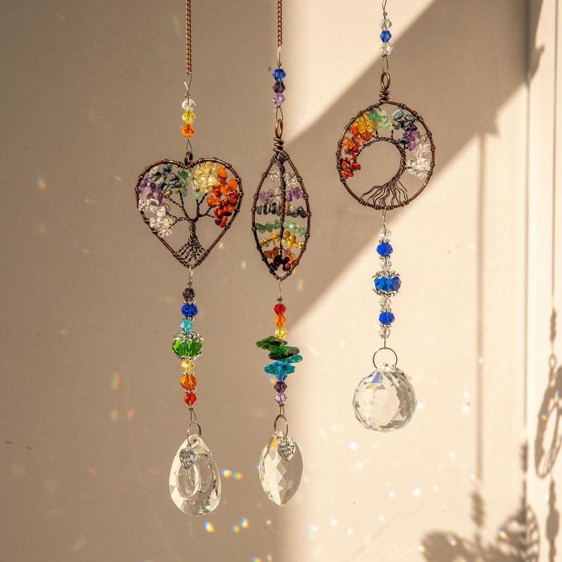 Artificial Crystal Suncatcher, Tree Of Life Design Suncatcher, Boho Style Hanging Decor for Home Garden Yard Balcony