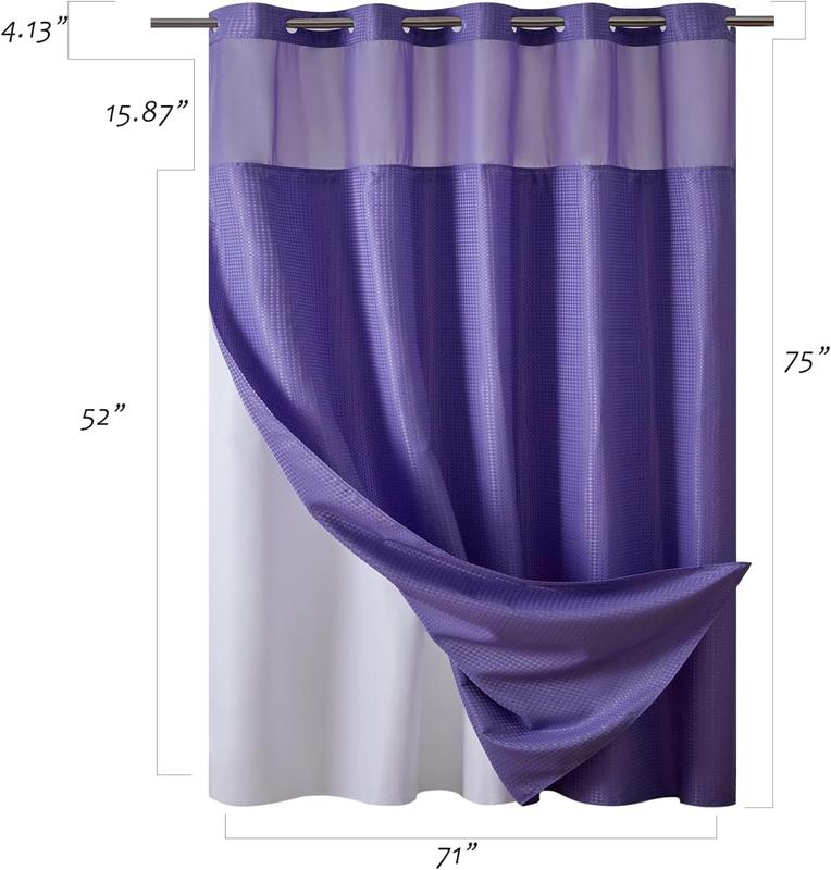 Waffle Weave No Hook Shower Curtain with Snap in Fabric Liner Set,Heavy Duty Textured Bathroom Curtain with See Through Window,Waterproof & Machine Washable,Hotel Style,Purple,71x75 Inch