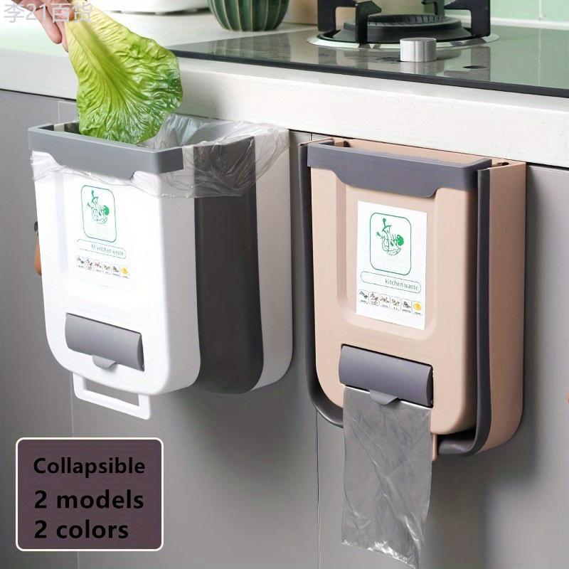 1pc Foldable Wall Mounted Trash Can - Space-Saving Household Kitchen Cabinet Door Side Hanging Garbage Can for Living Room, Desk, and Toilet Waste Paper Storage Plastic