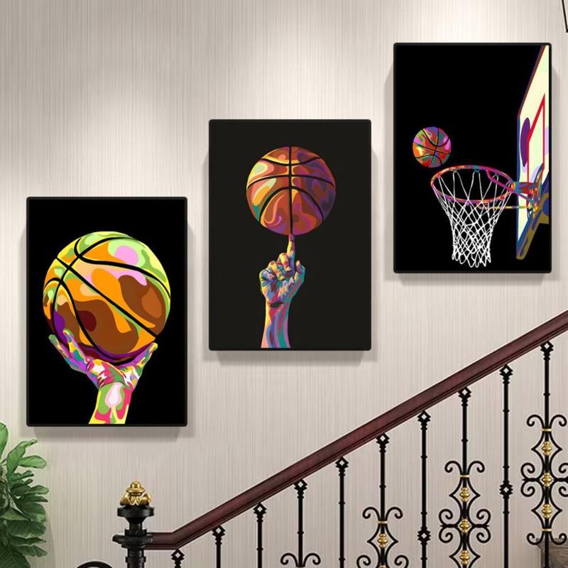 Basketball Themed Canvas Painting without Frame, 3 Counts set Modern Sports Themed Wall Art Painting, Wall Art Decor for Home Living Room Bedroom Office School