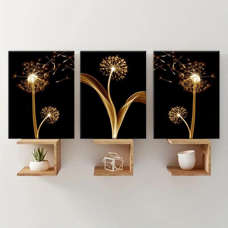 Wooden Framed Canvas Painting, 3 Counts set Modern Dandelion Pattern Wall Art, Wall Decor for Home Living Room Bedroom Office