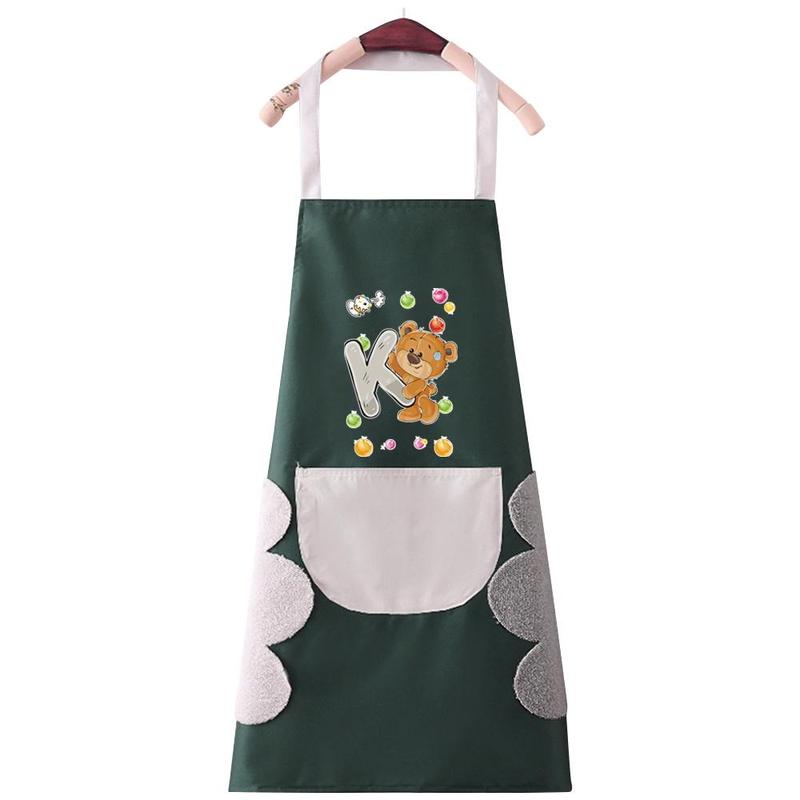 Letter & Bear Pattern Apron, 1 Count Cute Bear Pattern Apron with Pocket, Fashion Cooking Apron for Restaurant Work, Lightweight and Durable for Men and Women