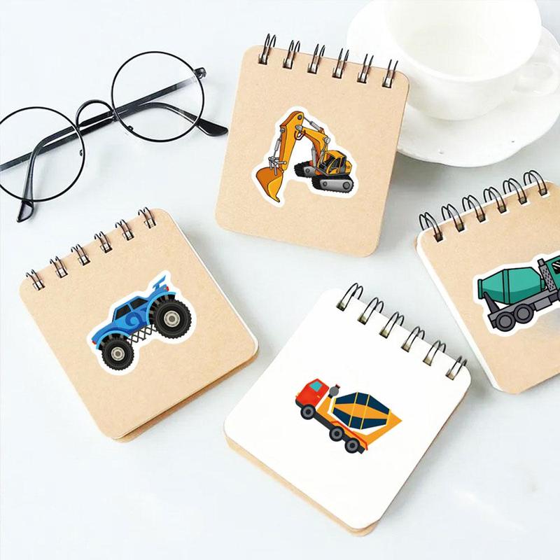 Cartoon Construction Truck Pattern Sticker, 50pcs set Cute Engineering Vehicle Sticker for Christmas Gift, Waterproof Self Adhesive Decor Paper for Gift Bottle Laptop Phone