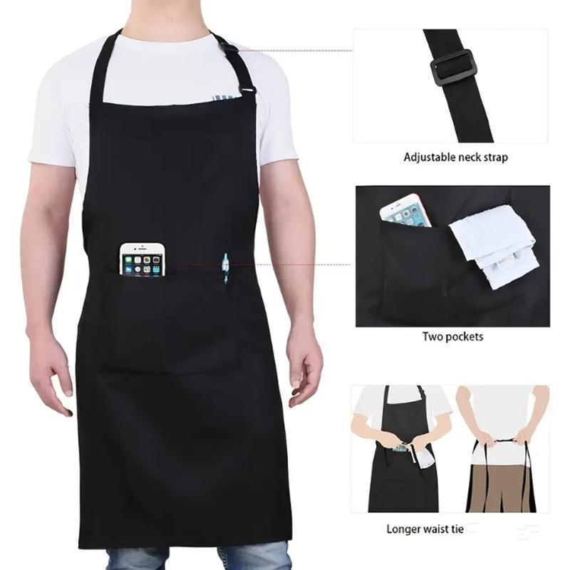 Solid Color Apron with Pocket, Waterproof & Oil-proof Adjustable Apron for Cooking and Baking, Kitchen Supplies for Men & Women