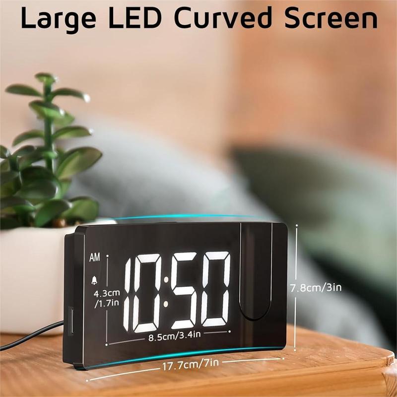 Projection Alarm Clock, Digital Clock with 180° Rotatable Projector, 3-Level Brightness Dimmer, Clear LED Display, USB Charger, Progressive Volume, 9mins Snooze,12 24H, Digital Alarm Clock for Bedroom Decor Gift Wall Adjustable