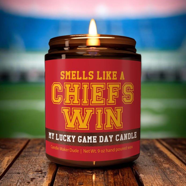 Smells Like a Chiefs Win Candle, Chiefs Kansas City Candle, Game Day Decor, Funny Chiefs Fan Gift, Lucky Chiefs Candle Unique