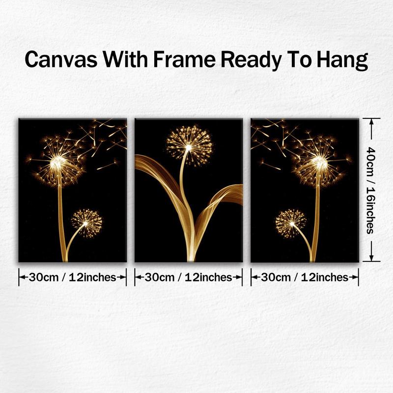 Wooden Framed Canvas Painting, 3 Counts set Modern Dandelion Pattern Wall Art, Wall Decor for Home Living Room Bedroom Office