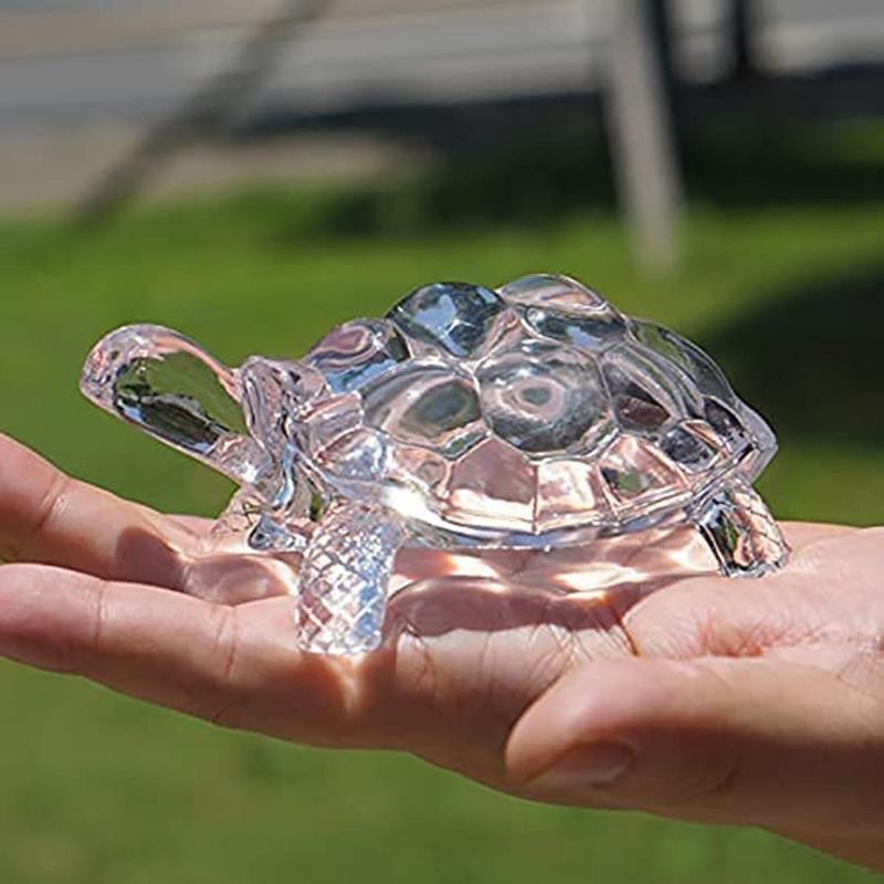 Clear Turtle Shaped Glass Ornament, Lifelike Turtle Decoration, Fengshui Decoration for Home Office Desk, Birthday Party Decoration