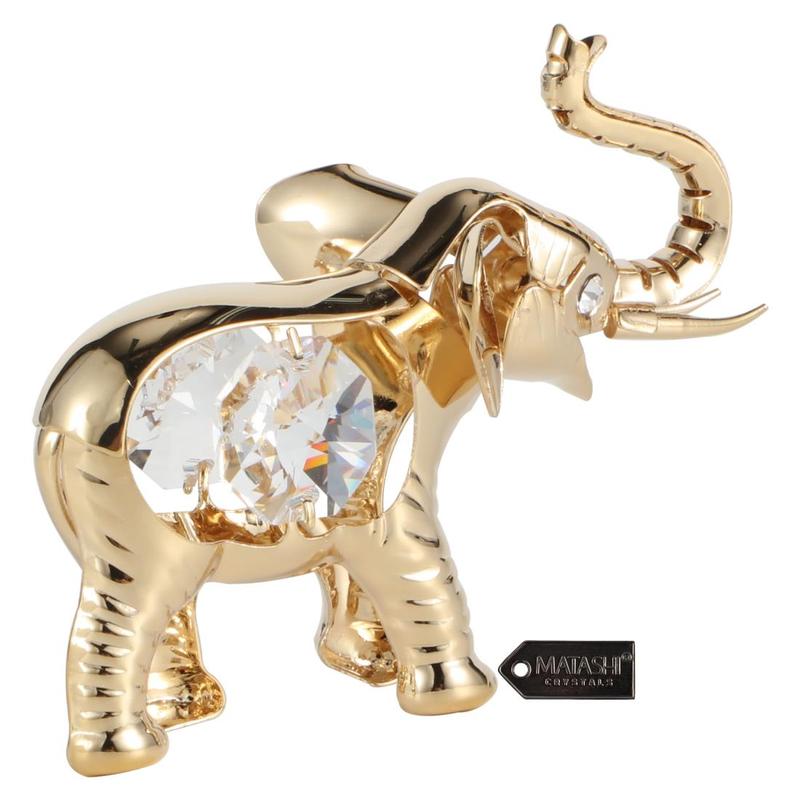 Matashi 24K Gold Plated Crystal Studded Baby Elephant Ornament Home Decorative Animal Figurine Tabletop Showpiece for Living Room Bedroom Gift for Mother's Day Christmas Birthday New Year Anniversary Holiday