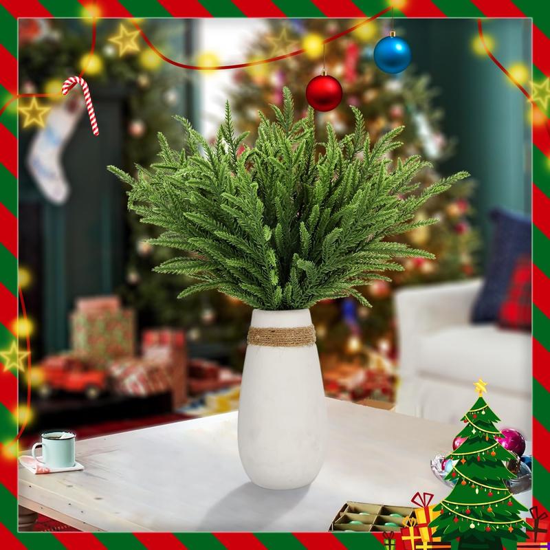 30 count Christmas Real Touch Norfolk Stems, 15Inch Artificial Pine Branches Faux Evergreen Pine Sprigs  Foliage Greenery Picks for Christmas Wreath Making DIY Crafts Home Decoration (30, Green)