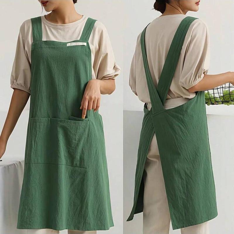 Solid Color Apron with Pocket, Breathable Apron for Women, Adjustable Strap Apron for Home Kitchen Garden Coffee Shop Outdoor Cooking