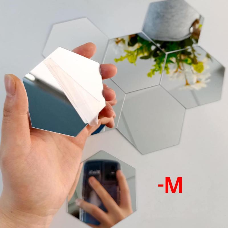 Room Decor Hexagon Mirror Wall Tiles Sticker, 12pcs Modern DIY Decorative Removable Wall Art Mirror Sticker, Creative Mirror Wall Ornaments for Living Room Bedroom Decorative Accessories, Wall Decor