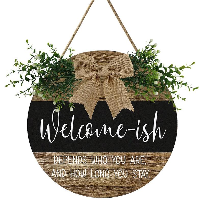 Halloween Welcome Wreath Wooden Sign for Room Decor, Round Rustic Wood Farmhouse Porch Home Decor, Hanging Letter Pattern Plaque for Home Front Door Decor, 2024 Fall Decor, Halloween Decor