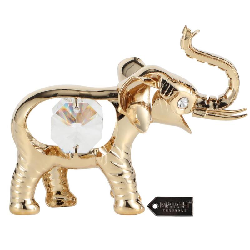 Matashi 24K Gold Plated Crystal Studded Baby Elephant Ornament Home Decorative Animal Figurine Tabletop Showpiece for Living Room Bedroom Gift for Mother's Day Christmas Birthday New Year Anniversary Holiday