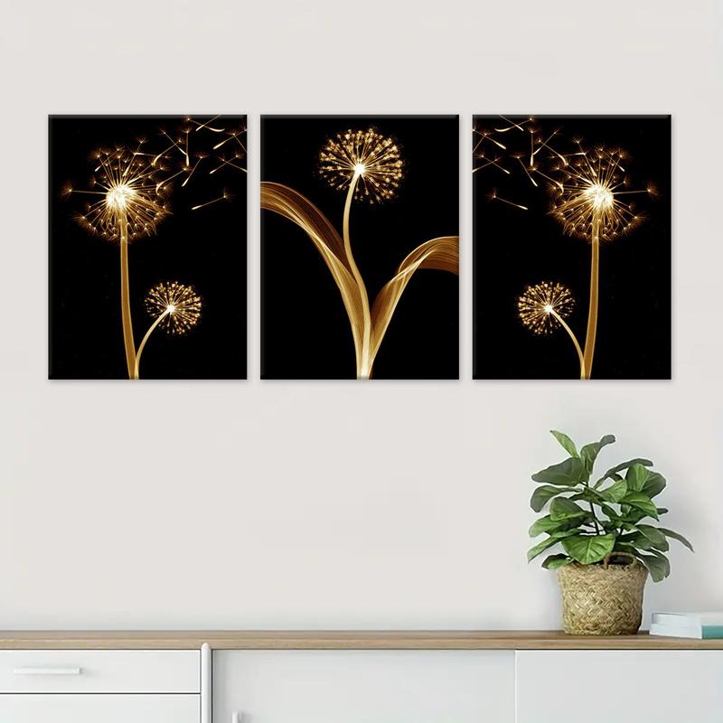 Wooden Framed Canvas Painting, 3 Counts set Modern Dandelion Pattern Wall Art, Wall Decor for Home Living Room Bedroom Office