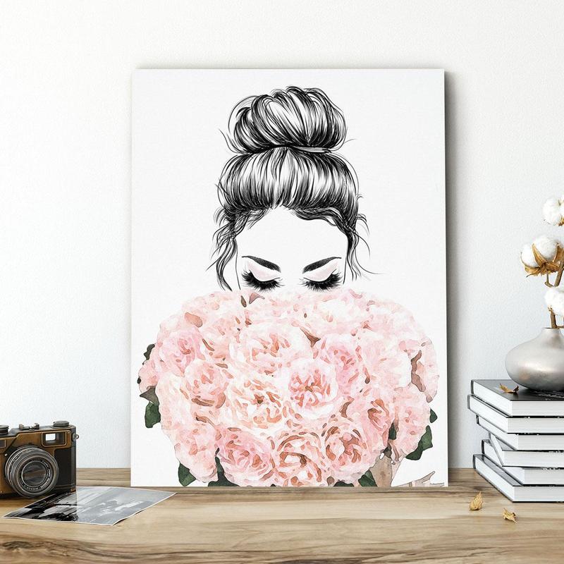 Figure & Flower Pattern Canvas Painting with Frame, 1 Count Modern Simple Wall Art Painting, Wall Art Decor for Home Living Room Bedroom Office