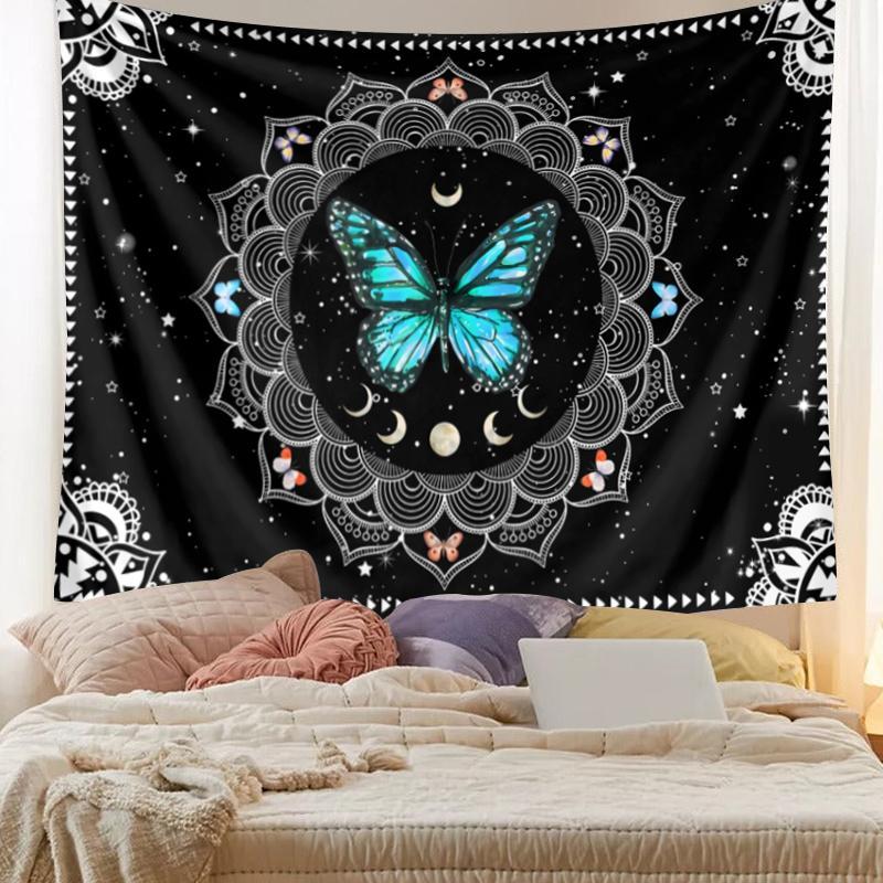 Festival Ornaments, Mandala Flower & Butterfly Pattern Tapestry, Aesthetic Hanging Tapestry, Bedroom Accessories, Wall Art Decoration for Home Dorm Decor