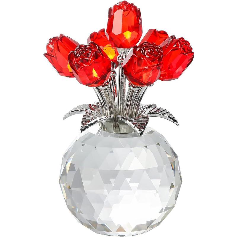 Artificial Rose Design Ornament, 1 Count Romantic Crystal Glass Flower Decoration, Decorative Flower for Home Office Desk, Gift for Friend & Family