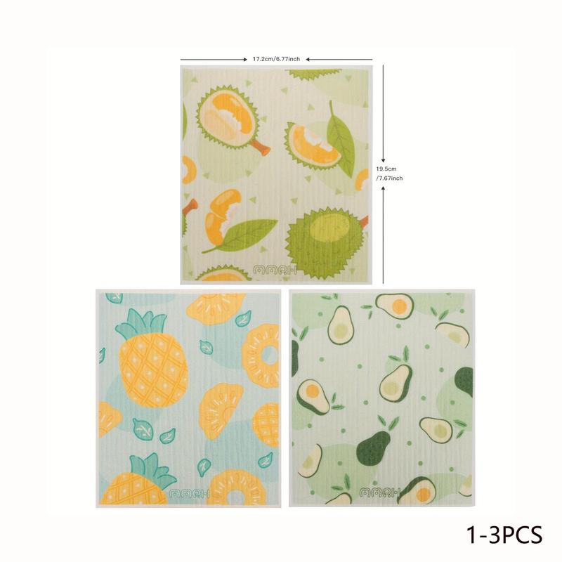 Fruit Pattern Dish Cloth (3 6pcs), Reusable Absorbent Cleaning Cloth, Swedish Kitchen Dishcloth, Quick Drying Washable Dish Towel For Home Kitchen