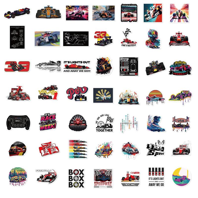 Race Car Series Sticker, 50pcs set Waterproof Self Adhesive Decor Paper, Decor Sticker for Gift Greeting Card Water Bottle Laptop Phone