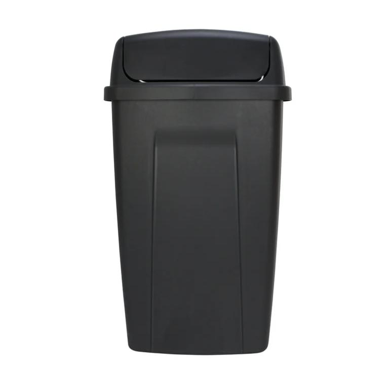 13 Gallon Trash Can, Plastic Swing Top Kitchen Garbage Trash Can, Black, 12.5