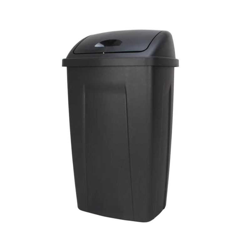 13 Gallon Trash Can, Plastic Swing Top Kitchen Garbage Trash Can, Black, 12.5