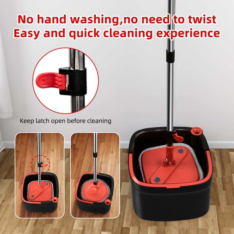 Black Spin Mop and Bucket Set with Clean and Dirty Water Separation System for Hard Floors and Windows - Household Cleaning Supplies