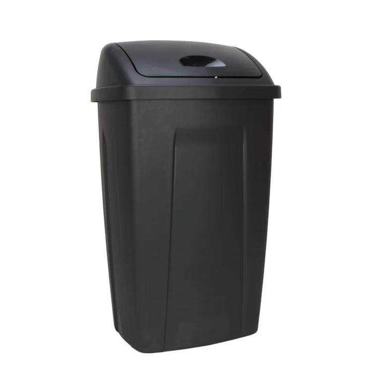 13 Gallon Trash Can, Plastic Swing Top Kitchen Garbage Trash Can, Black, 12.5