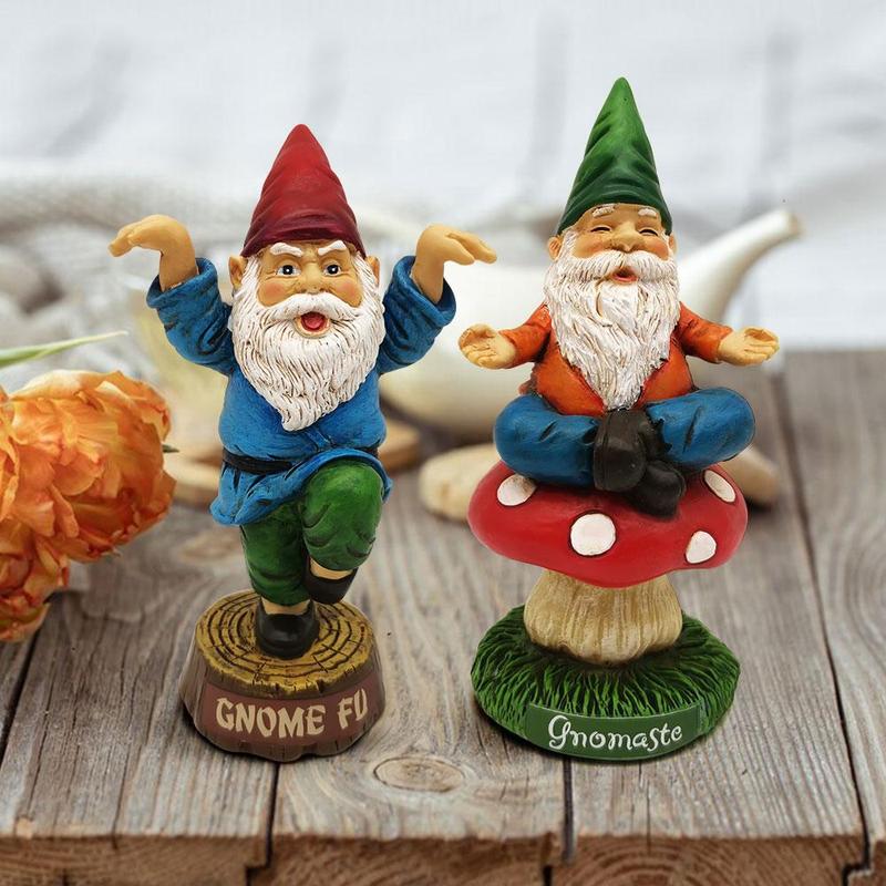 Gnome & Mushroom Design Resin Decoration, 2 Counts Cute Creative Desktop Ornament, Home Decor Supplies for Living Room Bedroom Office